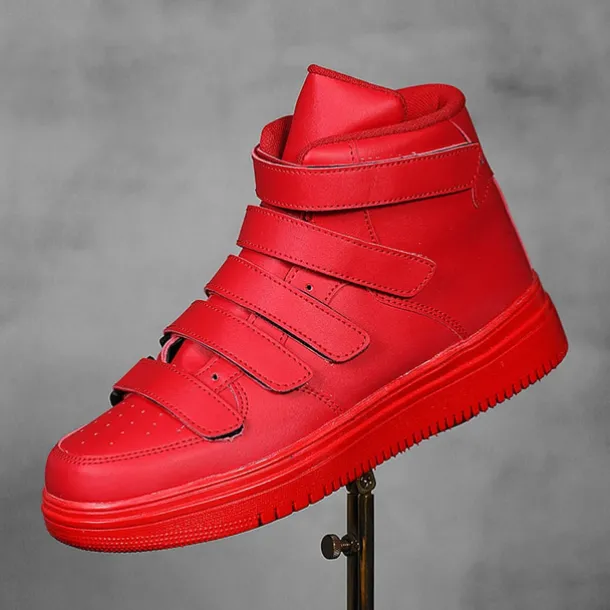 Men's Red High-Top Velcro Sneakers with Non-Slip Sole - Stylish Casual Footwear