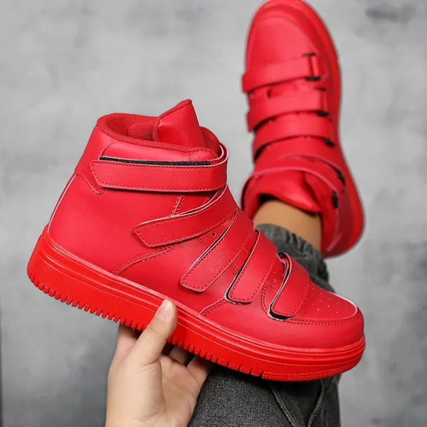 Men's Red High-Top Velcro Sneakers with Non-Slip Sole - Stylish Casual Footwear