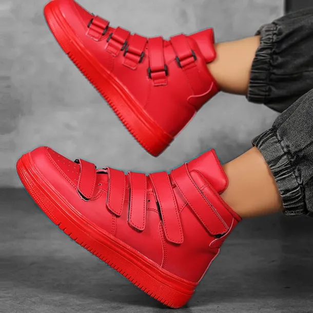Men's Red High-Top Velcro Sneakers with Non-Slip Sole - Stylish Casual Footwear