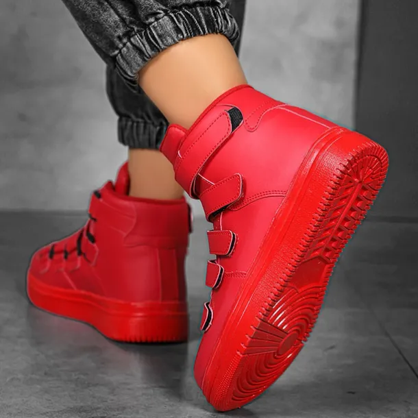 Men's Red High-Top Velcro Sneakers with Non-Slip Sole - Stylish Casual Footwear