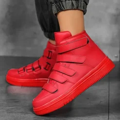 Men's Red High-Top Velcro Sneakers with Non-Slip Sole - Stylish Casual Footwear