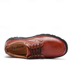 Men's Red-Brown Lace-Up Shoes with Cushioned Memory Foam Soles - Stylish and Supportive for Business Casual Outfits and Weekend Getaways