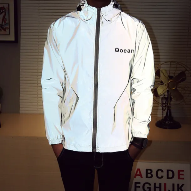 Men's Reflective Jacket Hiking Windbreaker Outdoor Sun Protection Windproof Breathable Quick Dry Jacket Top Fishing Climbing Running Light Grey Gray