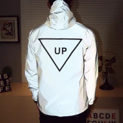 Men's Reflective Jacket Hiking Windbreaker Outdoor Sun Protection Windproof Breathable Quick Dry Jacket Top Fishing Climbing Running Light Grey Gray