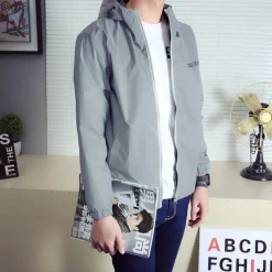 Men's Reflective Jacket Hiking Windbreaker Outdoor Sun Protection Windproof Breathable Quick Dry Jacket Top Fishing Climbing Running Light Grey Gray