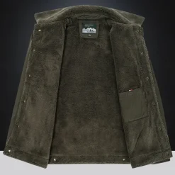 Men's Reindeer Print Embroidered Fleece Jacket Sherpa Hunting Jacket Work Cargo Jacket Turn-Down Collar Warm Winter Cotton Jacket Vintage Casual Going Out Coat Multi-Pockets