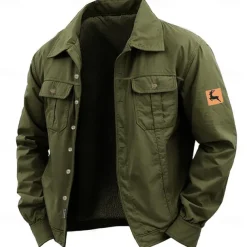 Men's Reindeer Work Shirt Western Shirt Cargo Shirt Long Sleeve Casual Sports & Outdoor Going out Fall Winter Turndown Button-Down Black Army Green Khaki