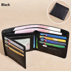 Men's RFID Blocking Bifold Wallet, Genuine Leather Slim Card Holder with ID Window and Cash Compartment, Classic Business Style for Daily Use and Travel