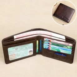Men's RFID Blocking Bifold Wallet, Genuine Leather Slim Card Holder with ID Window and Cash Compartment, Classic Business Style for Daily Use and Travel