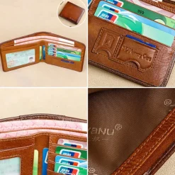 Men's RFID Blocking Bifold Wallet, Genuine Leather Slim Card Holder with ID Window and Cash Compartment, Classic Business Style for Daily Use and Travel