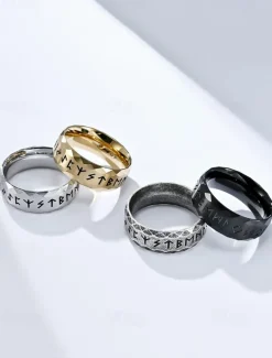 Men's Ring Ancient silver Steel Black Stainless Steel Titanium Steel Vintage Nordic