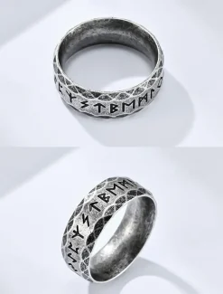 Men's Ring Ancient silver Steel Black Stainless Steel Titanium Steel Vintage Nordic
