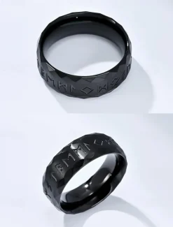 Men's Ring Ancient silver Steel Black Stainless Steel Titanium Steel Vintage Nordic