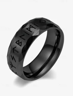 Men's Ring Ancient silver Steel Black Stainless Steel Titanium Steel Vintage Nordic