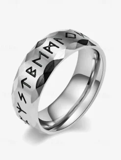 Men's Ring Ancient silver Steel Black Stainless Steel Titanium Steel Vintage Nordic