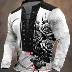 Men's Rose Blood stains Sweatshirt Sweatshirt Long Sleeve Sweatshirt V Neck Print Party Drawstring Spring Fall