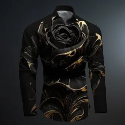 Men's Rose Geometric Pattern Button Up Shirt Printed Shirts Long Sleeve Subcultural Vacation Party Street Spring & Summer Turndown Print Button-Down Red Gold