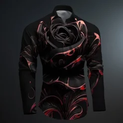 Men's Rose Geometric Pattern Button Up Shirt Printed Shirts Long Sleeve Subcultural Vacation Party Street Spring & Summer Turndown Print Button-Down Red Gold