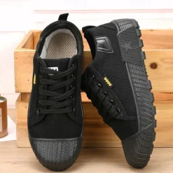 Men's Rugged Canvas Sneakers – Durable Lace-Up Outdoor Casual Shoes with Rubber Sole for Hiking and Work