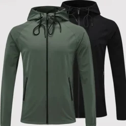 Men's Running Jacket Zipper Pocket Long Sleeve Hoodie Casual Athleisure Fall Windproof Breathable Gym Workout Running Walking Sportswear Activewear Solid Colored Black Green