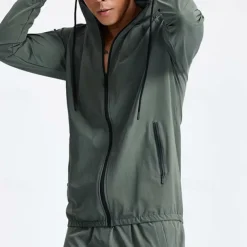 Men's Running Jacket Zipper Pocket Long Sleeve Hoodie Casual Athleisure Fall Windproof Breathable Gym Workout Running Walking Sportswear Activewear Solid Colored Black Green