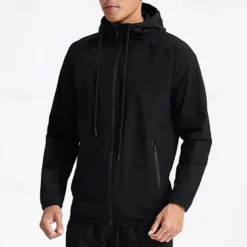 Men's Running Jacket Zipper Pocket Long Sleeve Hoodie Casual Athleisure Fall Windproof Breathable Gym Workout Running Walking Sportswear Activewear Solid Colored Black Green