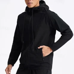 Men's Running Jacket Zipper Pocket Long Sleeve Hoodie Casual Athleisure Fall Windproof Breathable Gym Workout Running Walking Sportswear Activewear Solid Colored Black Green