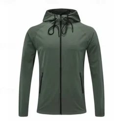 Men's Running Jacket Zipper Pocket Long Sleeve Hoodie Casual Athleisure Fall Windproof Breathable Gym Workout Running Walking Sportswear Activewear Solid Colored Black Green