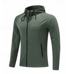 Men's Running Jacket Zipper Pocket Long Sleeve Hoodie Casual Athleisure Fall Windproof Breathable Gym Workout Running Walking Sportswear Activewear Solid Colored Black Green