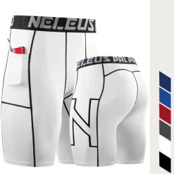 Men's Running Shorts Compression Shorts with Phone Pocket Base Layer Athletic Spandex Tummy Control Breathable Moisture Wicking Yoga Fitness Gym Workout Sportswear Activewear Black White Red