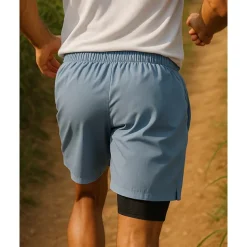 Men's Running Shorts Pocket 2 in 1 Shorts Sports & Outdoor Casual Breathable Quick Dry Lightweight Elastic Tennis Golf Running Regular Fit Sportswear Activewear Black Ocean Blue Blue