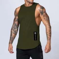 Men's Running Tank Top Workout Tank Sleeveless Tee Tshirt Athletic Cotton Breathable Moisture Wicking Soft Gym Workout Running Active Training Sportswear Activewear Black White Army Green