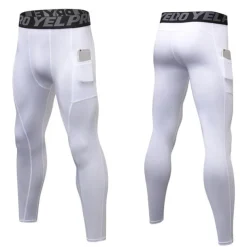 Men's Running Tights Leggings Compression Pants with Phone Pocket High Waist Base Layer Winter Tummy Control Butt Lift Quick Dry Fitness Gym Workout Running Sportswear Activewear Black White Red