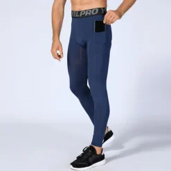 Men's Running Tights Leggings Compression Pants with Phone Pocket High Waist Base Layer Winter Tummy Control Butt Lift Quick Dry Fitness Gym Workout Running Sportswear Activewear Black White Red