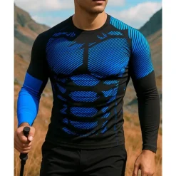 Men's Running Top Hiking Tee shirt Hiking Sweatshirt Long Sleeve Crew Neck Tee Tshirt Top Outdoor Quick Dry Lightweight Elastic Breathable Pullover Polyester Camo Black Red Royal Blue Tennis Golf