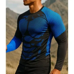 Men's Running Top Hiking Tee shirt Hiking Sweatshirt Long Sleeve Crew Neck Tee Tshirt Top Outdoor Quick Dry Lightweight Elastic Breathable Pullover Polyester Camo Black Red Royal Blue Tennis Golf