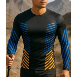 Men's Running Top Hiking Tee shirt Hiking Sweatshirt Long Sleeve Crew Neck Tee Tshirt Top Outdoor Quick Dry Lightweight Elastic Breathable Pullover Polyester Camo Black Red Royal Blue Tennis Golf