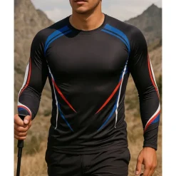 Men's Running Top Hiking Tee shirt Hiking Sweatshirt Long Sleeve Crew Neck Tee Tshirt Top Outdoor Quick Dry Lightweight Elastic Breathable Pullover Polyester Camo Black Red Royal Blue Tennis Golf