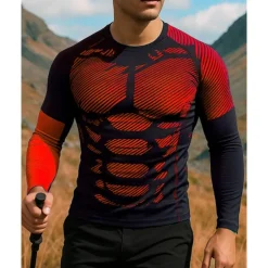 Men's Running Top Hiking Tee shirt Hiking Sweatshirt Long Sleeve Crew Neck Tee Tshirt Top Outdoor Quick Dry Lightweight Elastic Breathable Pullover Polyester Camo Black Red Royal Blue Tennis Golf