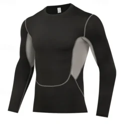 Men's Running T-Shirt Compression Shirt Long Sleeve Tee Tshirt Casual Athleisure Fall Breathable Quick Dry Gym Workout Running Walking Sportswear Activewear Color Block Black+Gray