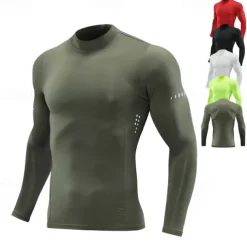 Men's Running T-Shirt Compression Shirt Long Sleeve Tee Tshirt Casual Athleisure Fall High Neck Breathable Quick Dry Gym Workout Running Walking Sportswear Activewear Solid Colored fluorescent green
