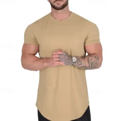 Men's Running T-Shirt Short Sleeve Tee Tshirt Casual Athleisure Breathable Quick Dry Soft Gym Workout Running Walking Sportswear Activewear Solid Colored Black White Yellow