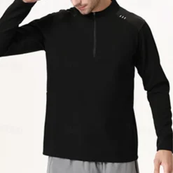 Men's Running T-Shirt Zipper Long Sleeve Zip Top Casual Athleisure Fall Breathable Quick Dry Soft Gym Workout Running Walking Sportswear Activewear Solid Colored Black White Dark Gray