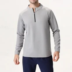 Men's Running T-Shirt Zipper Long Sleeve Zip Top Casual Athleisure Fall Breathable Quick Dry Soft Gym Workout Running Walking Sportswear Activewear Solid Colored Black White Dark Gray