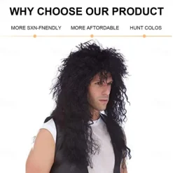 Mens 80s Wig Long Black Curly Wigs Rocker Costume Wig Men Fashion Smart Rocker Style Wig cosplay wig for Carnival