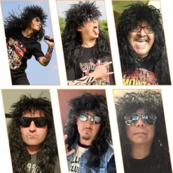 Mens 80s Wig Long Black Curly Wigs Rocker Costume Wig Men Fashion Smart Rocker Style Wig cosplay wig for Carnival