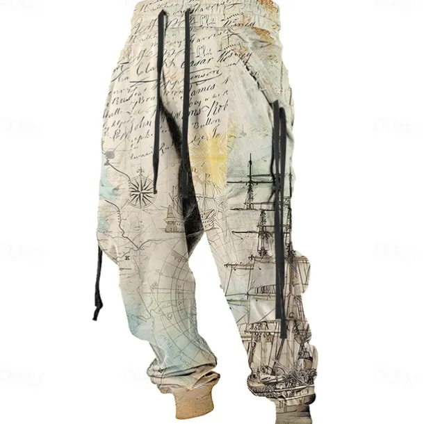 Men's Sailboat Sweatpants Joggers Pants Trousers Mid Waist Drawstring Elastic Waist Vintage Casual Outdoor Street Dailywear Pocket Spring Fall Winter 3D Print khaki