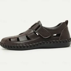 Men's Sandals Fishermen sandals Casual Beach Leather Breathable Comfortable Slip Resistant Magic Tape Buckle Black Coffee