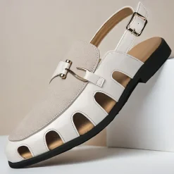 Men's Sandals Gladiator Sandals Roman Sandals PU Leather Breathable Comfortable Slip Resistant Buckle Black White