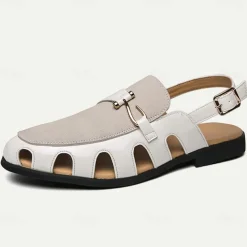 Men's Sandals Gladiator Sandals Roman Sandals PU Leather Breathable Comfortable Slip Resistant Buckle Black White